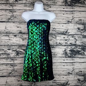 L Mermaid Scales Sequin Strapless Dress